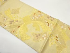 引箔束ね熨斗に鶴・花々模様織出し袋帯